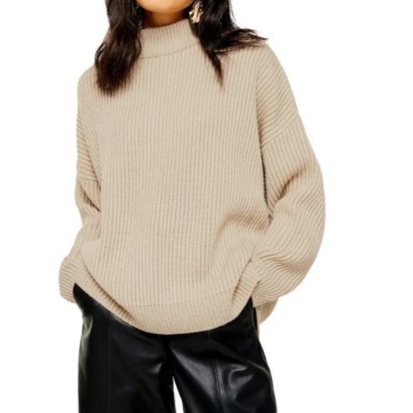 Topshop Sweaters - Topshop Mock Neck Slouchy Chunky Ribbed Sweater L NEW Beige/Cream NEW